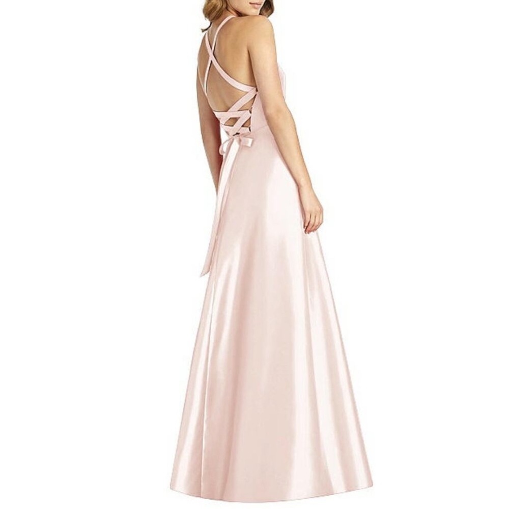 NWT Alfred Sung Lace-Up Back Satin Bridesmaid Gown in Blush Pink D763 size 12